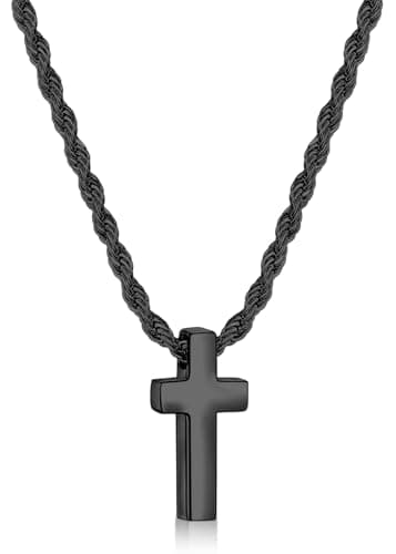 Fiusem Men's Stainless Steel Cross Necklace, 2.5mm Rope Chain, 16-28 inches