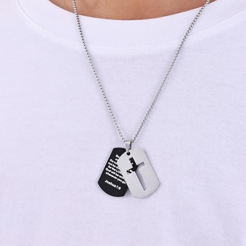 Fiusem Inspirational Bible Verse Cross Necklace for Men, 24 Inch Chain