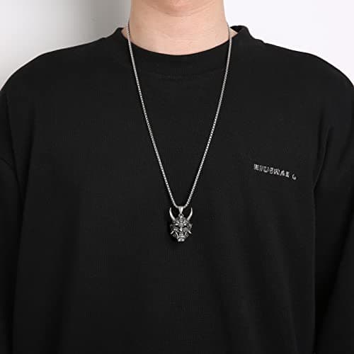 HZMAN Gothic Men's Stainless Steel Silver Demon Skull Pendant Necklace