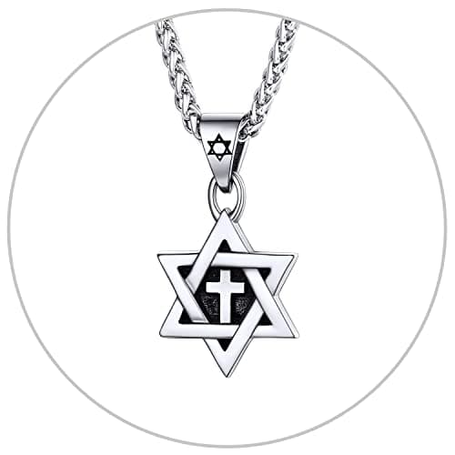 Star of David Necklace for Men and Women - Gold/Stainless Steel Hexagon Pendant