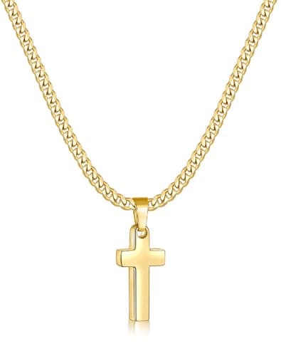 Fiusem Gold Plated Cross Necklace, 3.5mm Cuban Chain, 16-24 Inches