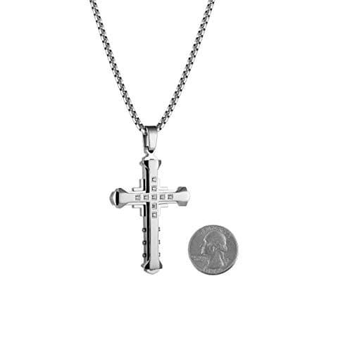 HZMAN Men's Byzantium Stainless Steel Cross Necklace with 22+2 Inch Chain