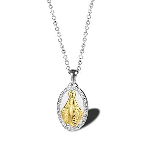 Stainless Steel Virgin Mary Miracle Medal Necklace for Women Religion Jewelry