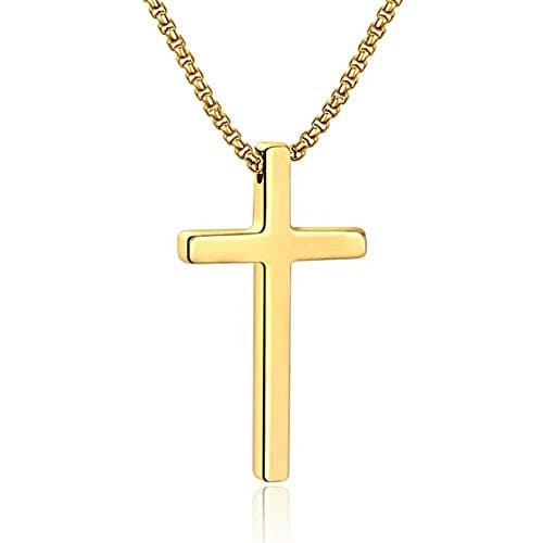 Men's Silver Black Gold Stainless Steel Cross Necklace 16-30 Inch Box Chain