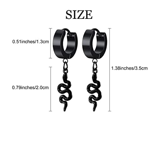 PJWONG Punk Hip Hop Silver Black Gold Tone Dangle Hoop Earrings for Women Men Teens