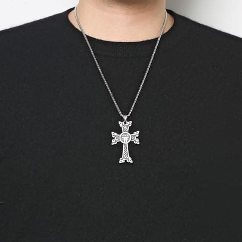 HZMAN Men's Vintage Celtic Knot Cross Stainless Steel Necklace Jewelry Gift
