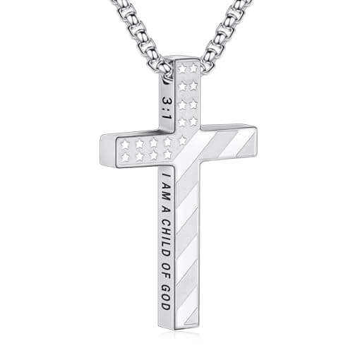 Stainless Steel Cross Necklace for Men Boys Graduation Gifts