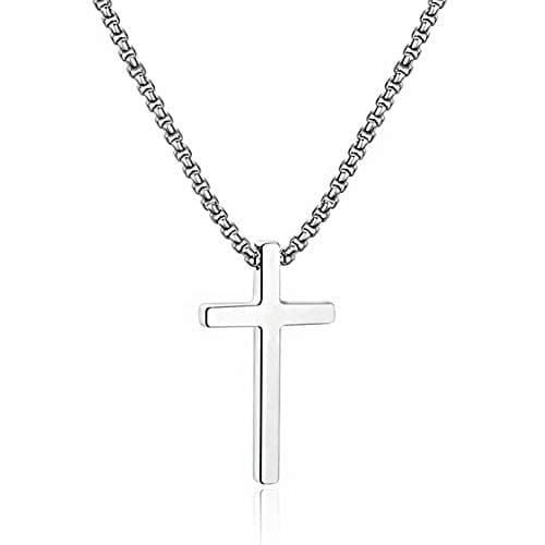 Men's Silver Black Gold Stainless Steel Cross Necklace 16-30 Inch Box Chain
