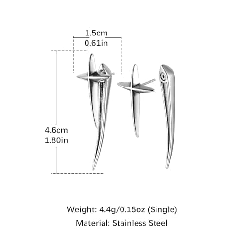 HZMAN Cross Star Stainless Steel Ear Spike Stud Jewelry for Men and Women