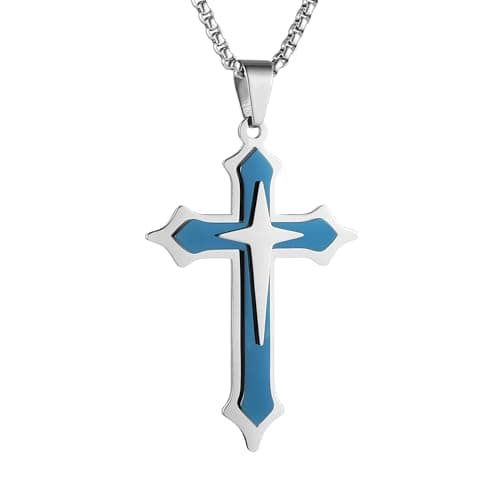 HZMAN Men's High Polished Stainless Steel Multilayer Cross Necklace Gift with 24 Inch Chain