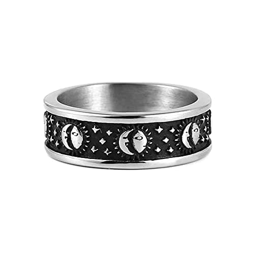 HZMAN Stainless Steel Moon Star Sun Statement Ring for Women Men