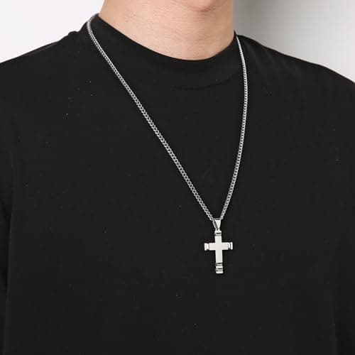 HZMAN Men's High Polished Stainless Steel Cross Necklace with 24 Inch Chain