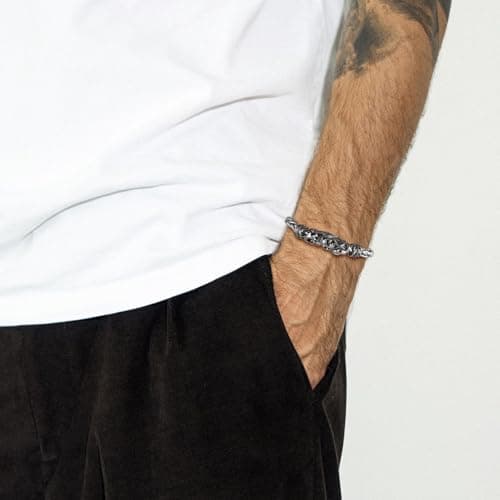 HZMAN Men's 8.0 Inch Gothic Stainless Steel Wheat Chain Link Bracelet