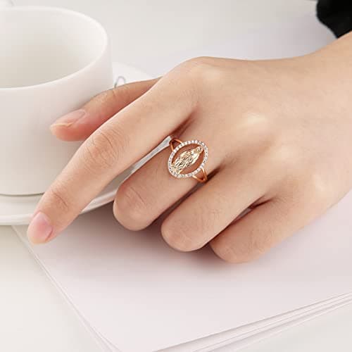 14K Gold Plated Virgin Mary Ring for Women - Religious Guadalupe CZ Jewelry