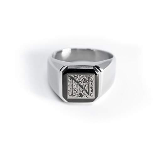 Tioneer Stainless Steel Letter Ring | Square Flat Top Men's & Women's Jewelry (Black, Gold, Silver) Size 7-16