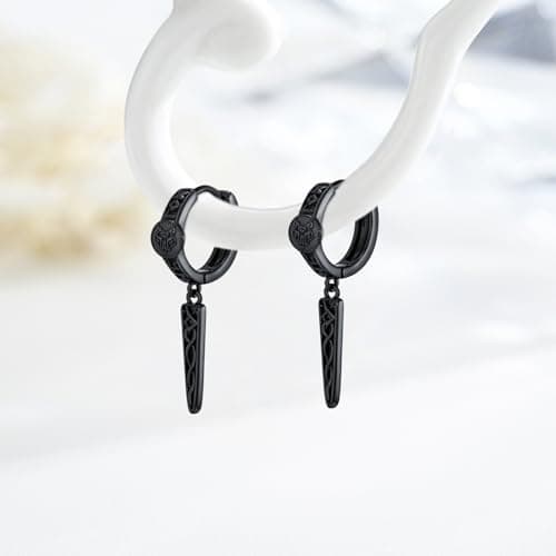 YYmqmq Gothic Punk Black Viking Runes Spike Earrings for Man 925 Silver