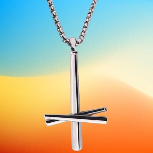 AB Max Stainless Steel Cross Necklace - Upgraded Baseball Bats Design 20" Chain