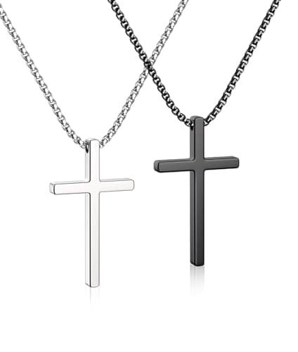 Romass Men's Stainless Steel Silver & Black Cross Necklace 16-30 inches