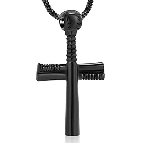 Imrsanl Baseball Bat Cremation Jewelry Stainless Steel Cross Urn Necklace for Ashes