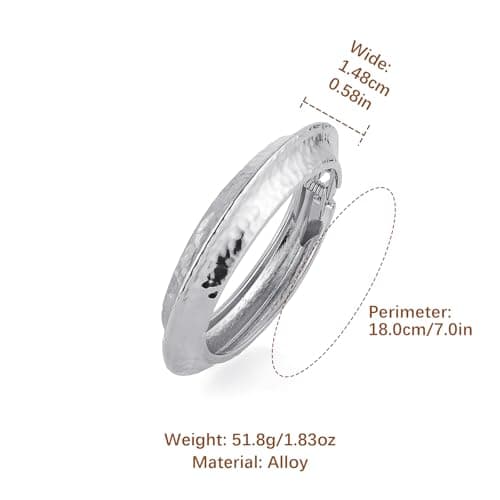 HZMAN Thick Wide Hammered Open Hinge Bracelet for Women
