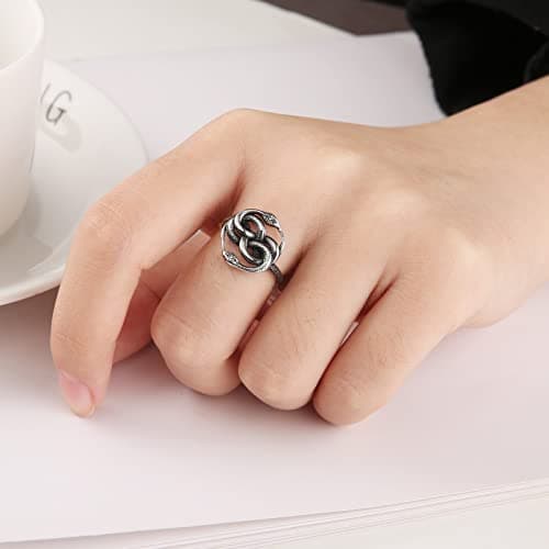 Stainless Steel Viking Jormungandr Snake Ring for Men Women Vintage Gothic Animal Ring Gift