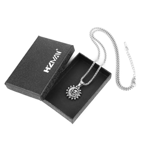 HZMAN Men's Sun and Moon Stainless Steel Pendant Necklace Jewelry Gift
