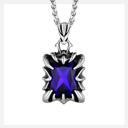Gothic Stainless Steel Dragon Claw Pendant Necklace for Men and Women - Ruby/Blue Topaz/Emerald/Black Onyx