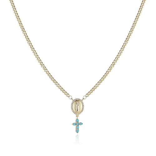 HZMAN Women's Dainty 14K Gold Plated Cross Pendant Choker Necklace Adjustible Gift
