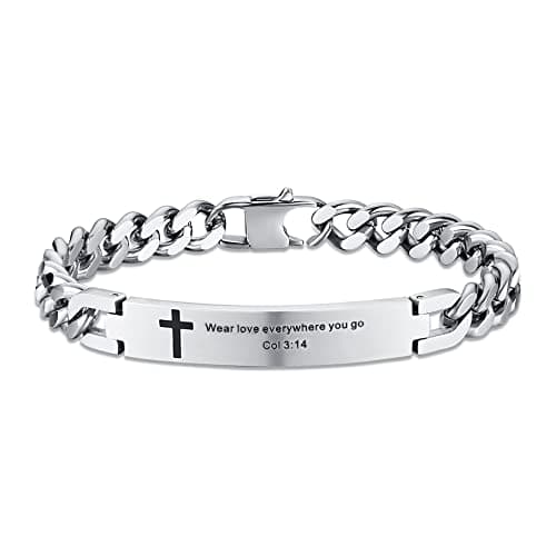 Religious Bible Verse Cross Bracelet Stainless Steel Inspirational ID Bracelets for Men Women