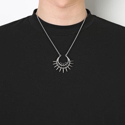 HZMAN Gothic Spike Pendant Necklaces for Men & Women Stainless Steel Geometric Sunflower Jewelry