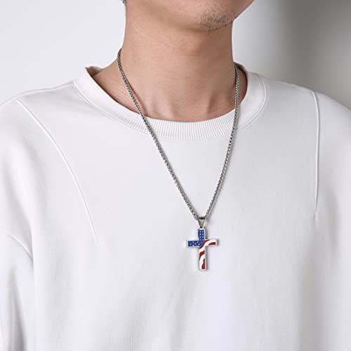 HZMAN American Flag Patriotic Cross Pendant Necklace