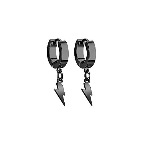 PJWONG Punk Hip Hop Silver Black Gold Tone Dangle Hoop Earrings for Women Men Teens