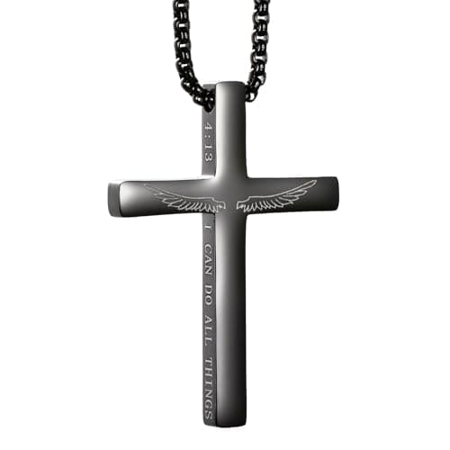 KouGeMou Cross Necklace with 22" Chain - Stainless Steel Religious Faith Jewelry