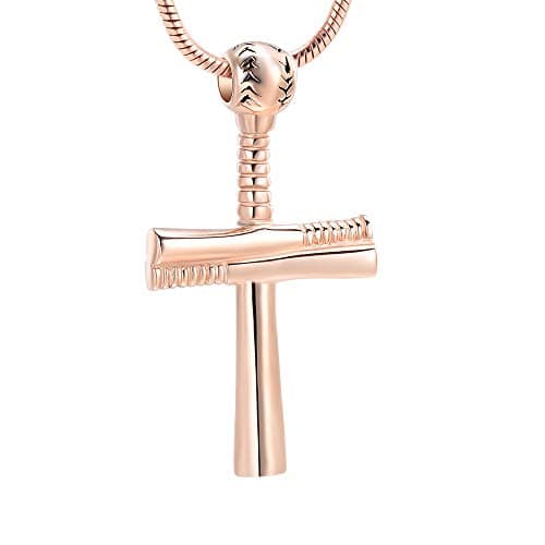 Imrsanl Baseball Bat Cremation Jewelry Stainless Steel Cross Urn Necklace for Ashes