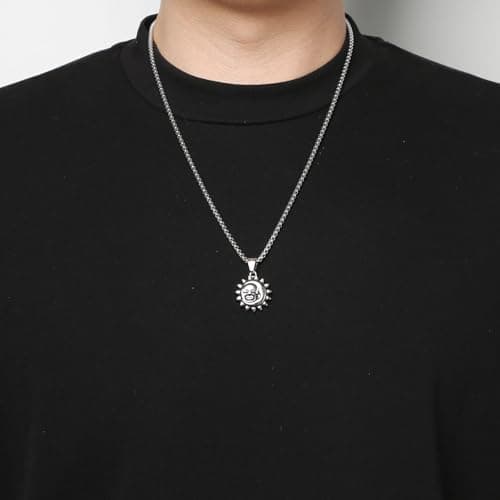 HZMAN Men's Sun and Moon Stainless Steel Pendant Necklace Jewelry Gift