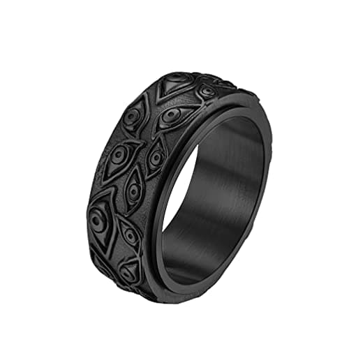 Vintage Men's Stainless Steel Engraved Eye of God Ring - Black Gold Tone