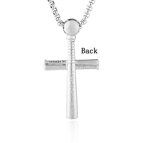 HZMAN Stainless Steel Baseball Bat Cross Necklace - Large & Small Options