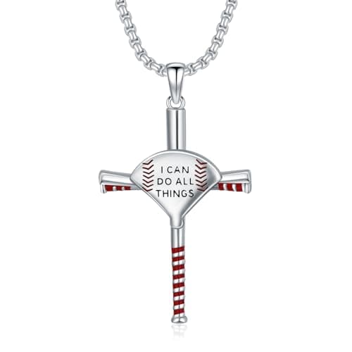 925 Sterling Silver Baseball Cross Necklace for Baseball Players