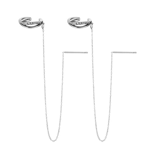 HZMAN Stainless Steel Threader Chain Cuff Earrings for Women Jewelry Gift