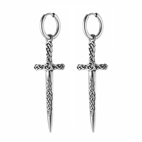 Stainless Steel Gothic Punk Men Women Boys Sword/Cross/Awl Spike Dangle Earrings