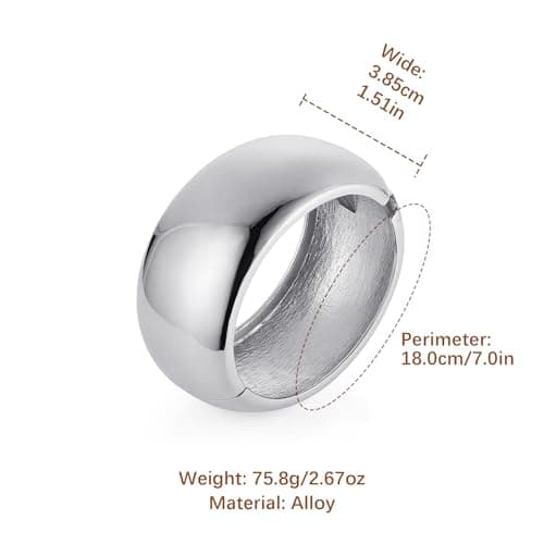 HZMAN Thick Wide Polished Open Hinge Bracelet for Women