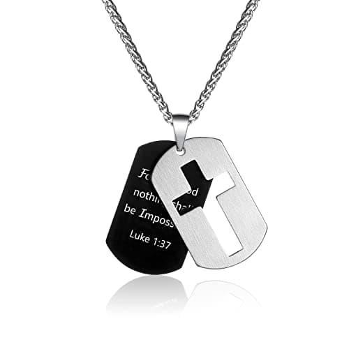 Stainless Steel Cross Necklace for Men and Boys with Lord's Prayer Pendant