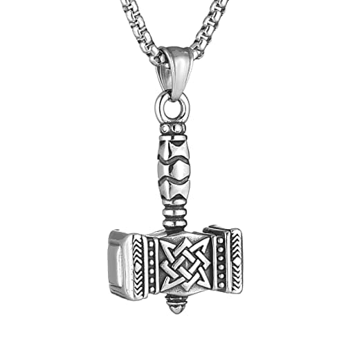 HZMAN Thor Hammer Pendant Necklace - Stainless Steel 22+2 Inch Chain