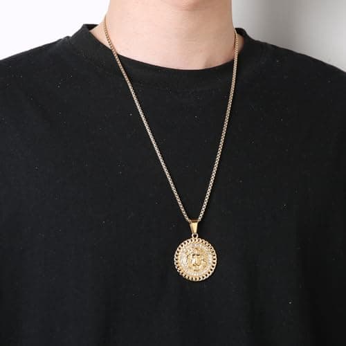 HZMAN 18K Gold Plated Lion Head Necklace for Men Stainless Steel Jewelry
