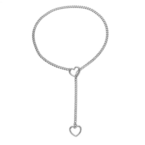 Qitian Men's Punk Gothic Stainless Steel Y-Necklace, Adjustable Heart O-Ring Necklace