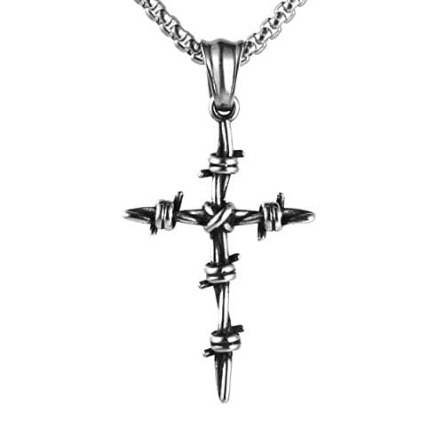 Vintage Silver Nail Cross Stainless Steel Pendant Necklace for Men - 22+2 Inch