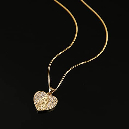 Virgin Mary Necklace for Women with Zirconia Halo