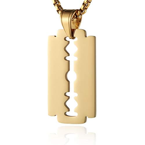 Stainless Steel Razor Blade Dog Tag Pendant Necklace