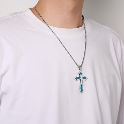 HZMAN Men's High Polished Stainless Steel Multilayer Cross Necklace Gift with 24 Inch Chain