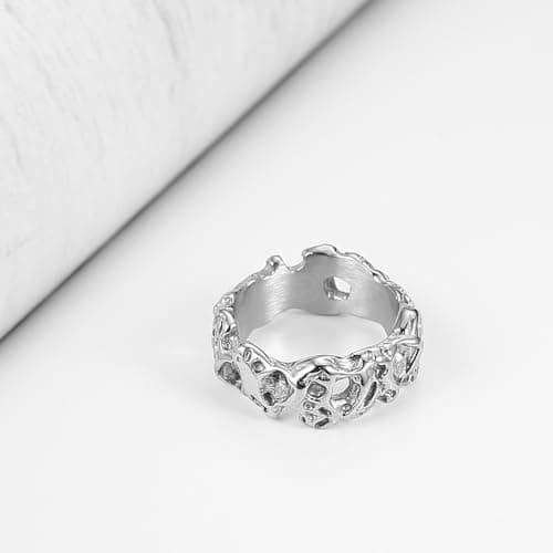 HZMAN Stainless Steel Irregular Potholed Ring for Men and Women
